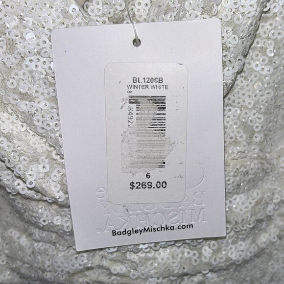 NWT Badgley Mischka Belle Bridal Gown Formal Wedding Dress White Sequins 6 NEW - Picture 14 of 16